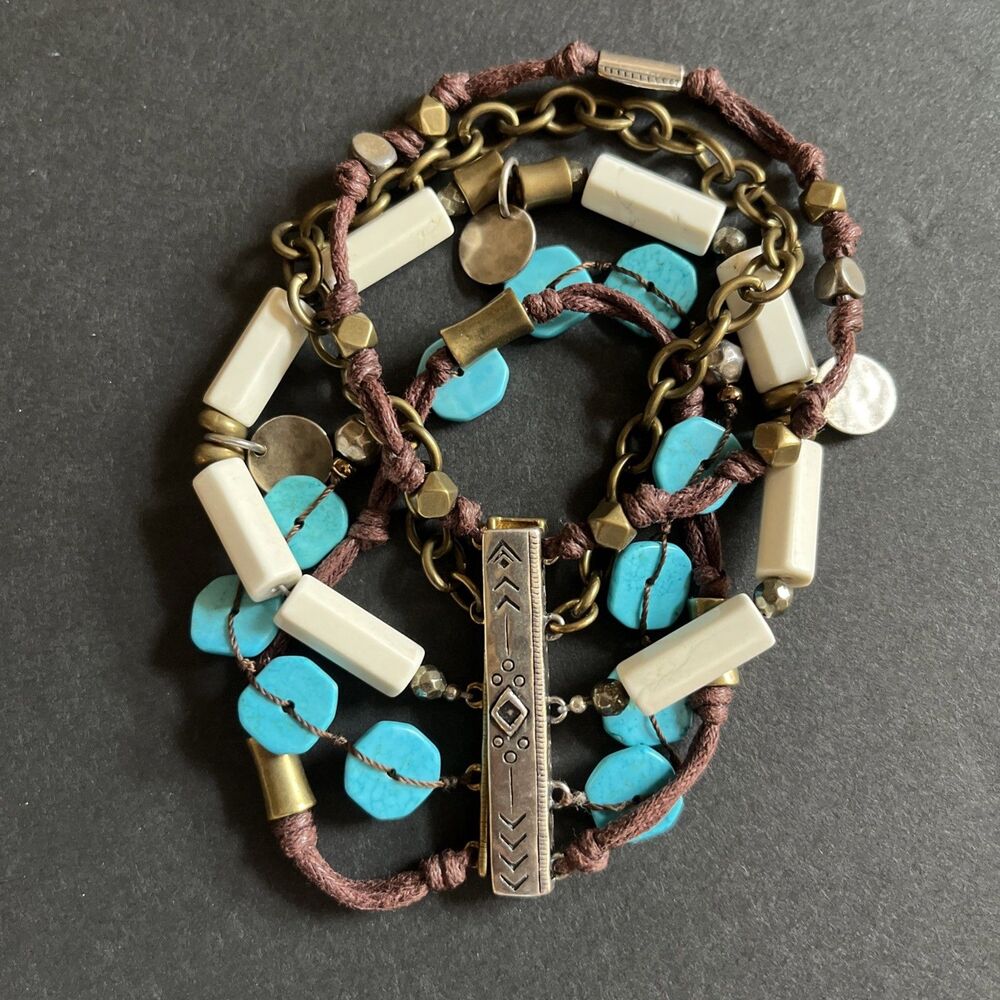 Silpada Beachcomber .925 Sterling Silver Brass Bracelet Faux Turquoise Leather
